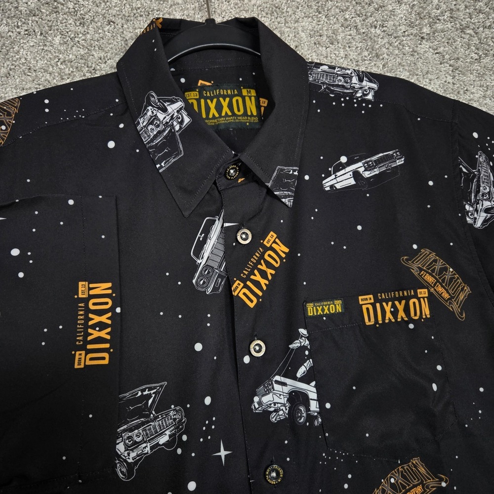 Dixxon short sleeve button shirt black California Low Rider cars graphic men M